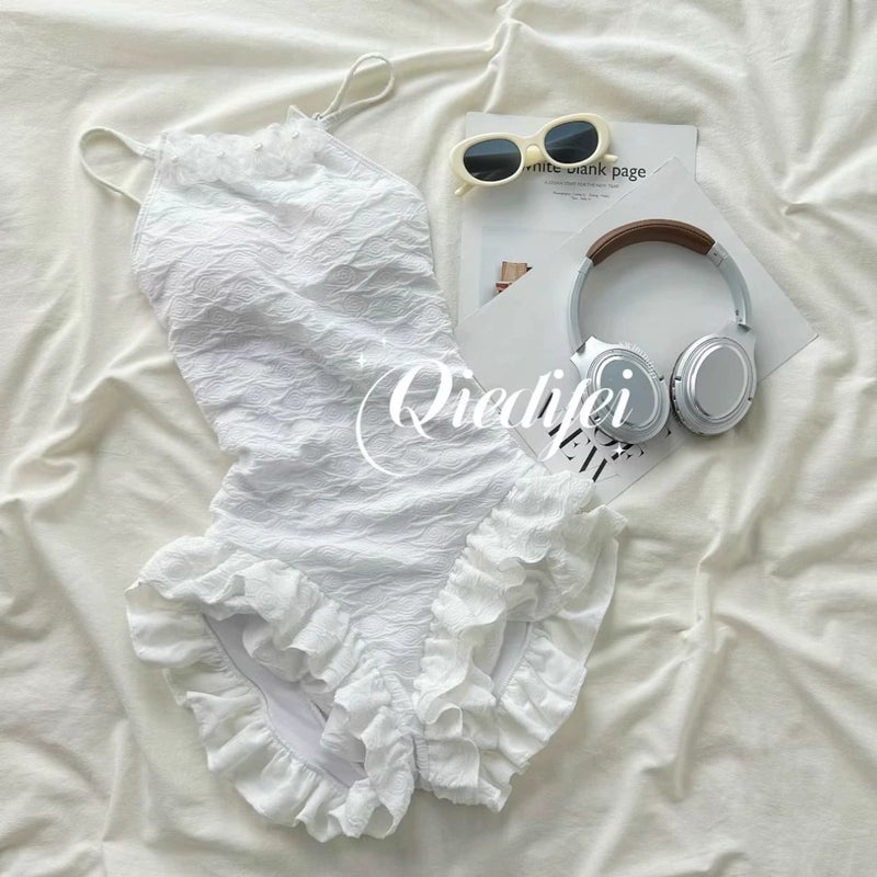 "First Love Rose" One-Piece Slim Shading Meat Covering Advanced Conservative Small Fragrance Pearl Girl Spring Seaside Holiday Style - Image 4